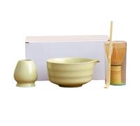 AMSLSIU Matcha Whisk Set 4 Pcs Matcha Kit for Tea Ceremony 4 Pcs Complete Tea Ceremony Kit Ceramics Set, Yellow