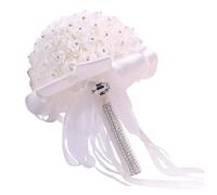 AMSLSIU Parties Bridal Bouquet Wedding Bridal Bouquets Artificial Roses Flowers Woodland Beach And Backyard Weddings Bride Bouquet Confession Wedding Party, white, 26x22.5CM
