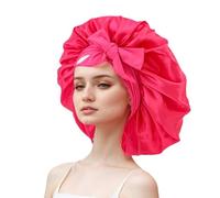 AMSLSIU Satin Elastic Band Sleeping Hat For Comfortable Beauty Sleep And Is Suitable For All Hairstyles Satin Ribbon Round Hat , Deep Rose Red