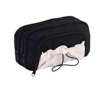 AMSLSIU School Supplies Storage Retractable Drawstring Pen Box with Multiple Slots OxfordCloth Elementary School Stationery Box, Black