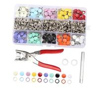 AMSLSIU Snap Fasteners Metal Snaps Buttons Fastener Easy Control 200 Sets Colorful Snaps Hollow Solid Prong Manual Pliers Included Sewing DIY Crafting