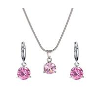 AMSLSIU Stay Ahead Of Trends With Anti-allergic And Anti-oxidant Two-Piece Round Zircon Pendant Set Alloy Jewelry Sets For Women, pink