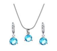 AMSLSIU Stay Ahead Of Trends With Anti-allergic And Anti-oxidant Two-Piece Round Zircon Pendant Set Alloy Jewelry Sets For Women, light blue