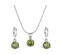 AMSLSIU Stay Ahead Of Trends With Anti-allergic And Anti-oxidant Two-Piece Round Zircon Pendant Set Alloy Jewelry Sets For Women, green