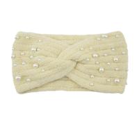AMSLSIU Stay Fashionable And Warm With Women Knitted Pearls Headband Non-slip And Comfortable Polyester Autumn Winter Headwear, Beige