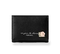 AMSLSIU Women 3-Folding Wallet Portable Leather Purse Solid Color Card Bag Pocket Money Holder Birthday, Black