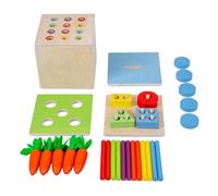 AMSLSIU Wooden Block Set with Pulling Carrot and Ability Ball for Skill Development, 4-in-1 Intelligence Box