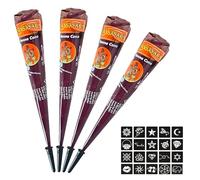 AMSNINK Henna Tattoo Set - 4 x Brown Henna Paste with 20 Stencils, Henna Brown Freckles, Henna Colour for Temporary Body Art