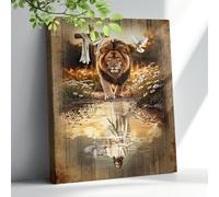 Amsnkee 12x16 Inch Frameless Canvas Art, Christian Inspirational Wall Decor, Lion Seeing Jesus, Biblical Wildlife Painting Gallery Wrap Ready to Hang for Church, Living Room, Prayer Space