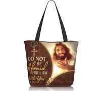 Amsnkee Tote Bag for Women with Zipper - Large Reusable Grocery Bag, Everyday Carry All for Work, Shopping, Gift for Her, Do Not Be Afraid, for I Am With You, One Size