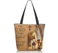 Amsnkee Tote Bag for Women with Zipper - Large Reusable Grocery Bag, Everyday Carry All for Work, Shopping, Gift for Her, The Lord is My Shepherd, One Size
