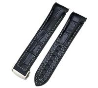 AMSOH 21mm 22mm Curved End Blue Red fabric Nylon Rubber Watchband 19mm 20mm Fit for Omega Seamaster 300 Planet Ocean AT150 Watch Strap(Black leather white,21mm)