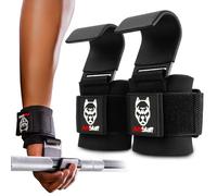 AmStaff Fitness Weight Lifting Hooks (Pair, Black) - Gym Wrist Straps with Steel Hooks for Weightlifting, Pull-Ups, Deadlifts, Strength Training, and Fitness Workouts - Adjustable Neoprene Wrist