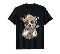 Amstaff Ukulele Beanie Y2K Aesthetic Value Graphic T-Shirt, Men, Black, S