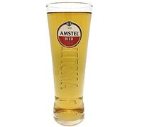 Amstel Bier Pint Glass with Blue Shield, Simple Gold Circle & Embossed Features