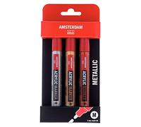 Amsterdam Acrylic Marker Set of 3 Metallic Colors | Multi-Purpose, Permanent Paint Markers with Medium Round Nib
