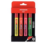 Amsterdam Acrylic Marker Set | Reflex Set of 4 Neon Colors | Multi-Purpose, Permanent Paint Markers with Medium Round Nib