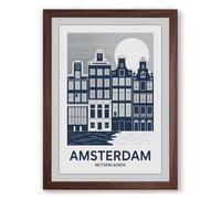 Amsterdam After Dark Vintage Framed Wall Art Print A3 (42×29.7cm) Walnut, Wall Decor for Living Room, Bedroom, Office & Home, Ready to Hang, Art Gift