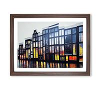 Amsterdam Architecture Framed Print | A2 Walnut Framed Wall Art | Ready to Hang | Modern Cityscape Picture | Living Room Bedroom Lounge Office