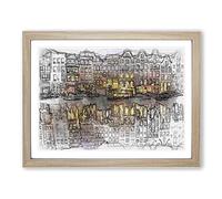 Amsterdam At Night In Abstract Modern Art Framed Print | A2 Oak Framed Wall Art | Ready to Hang | Abstract Fantasy Picture | Living Room Bedroom Lounge Office