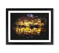 Amsterdam At Night Paint Splash Modern Art Framed Wall Art Print, Ready to Hang Picture for Living Room Bedroom Home Office Décor, Black A3 (46 x 34 cm)