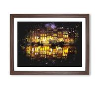 Amsterdam At Night Paint Splash Modern Art Framed Wall Art Print, Ready to Hang Picture for Living Room Bedroom Home Office Décor, Walnut A3 (46 x 34 cm)