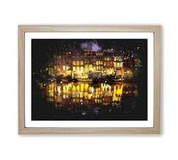 Amsterdam At Night Paint Splash Modern Art Framed Wall Art Print, Ready to Hang Picture for Living Room Bedroom Home Office Décor, Oak A4 (34 x 25 cm)