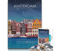 Amsterdam at Night Travel Jigsaw Puzzles for Teenagers 1000 Piece Puzzle,Challenging Game Gifts for Is Ideal As A Gift for The Whole Family 50x75cm