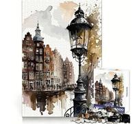 Amsterdam Bike Painting Jigsaw Puzzle 1000 Piece for Teenagers Focus Training Peaceful Escape Tight Join Thoughtful Gift (38x52cm)
