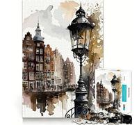 Amsterdam Bike Painting Jigsaw Puzzle 1000 Piece Mental Exercise Fun Seamless Fit Precise Pieces Engaging Way to Pass Free Hours (38x26cm)