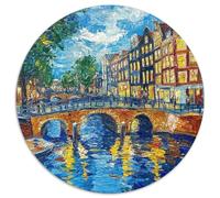 Amsterdam Canal 1000 Piece Circular Jigsaw Puzzle Scenery Architecture City Scenic Spots Educational Home Decor Puzzle Stress Relief for All Ages 1000pcs (67.5x67.5cm)
