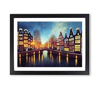Amsterdam Canal Art Painting Vol.1 Framed Print | A2 Black Framed Wall Art | Ready to Hang | Modern Historical Picture | Living Room Bedroom Lounge Office