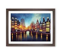 Amsterdam Canal Art Painting Vol.1 Framed Print | A2 Walnut Framed Wall Art | Ready to Hang | Modern Historical Picture | Living Room Bedroom Lounge Office