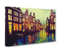 Amsterdam Canal Art Painting Vol.2 Canvas Print | Gallery Wrapped 30mm Frame Wall Art | 30x20 inches | Ready to Hang | Contemporary Picture | Living Room Bedroom Lounge Office