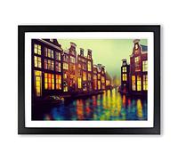 Amsterdam Canal Art Painting Vol.2 Framed Print | A3 Black Framed Wall Art | Ready to Hang | Modern Historical Picture | Living Room Bedroom Lounge Office