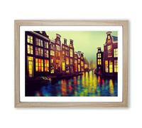 Amsterdam Canal Art Painting Vol.2 Framed Print | A3 Oak Framed Wall Art | Ready to Hang | Modern Historical Picture | Living Room Bedroom Lounge Office