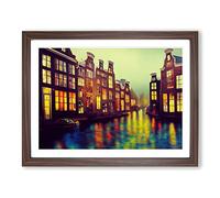 Amsterdam Canal Art Painting Vol.2 Framed Print | A3 Walnut Framed Wall Art | Ready to Hang | Modern Historical Picture | Living Room Bedroom Lounge Office