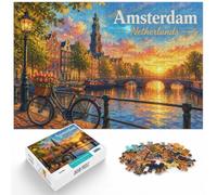 Amsterdam Canal at Sunset Adult Puzzle 1000pcs (70x50cm) | For a seasonal gift for jigsaw enthusiasts: 1000-piece adult jigsaw offers 1000 pieces for the Christmas break.