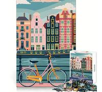 Amsterdam Canal Bike Puzzle for Teenagers 1000 Pieces Brain Teasing Soothing Hobby Solid Lock Thoughtful Gift (38x52cm)