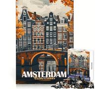 Amsterdam Canal Bridge 1000 Teenager Pieces Jigsaw Puzzle Brain Development Unwind Easily Clean Join Warm Xmas Gift (38x52cm)