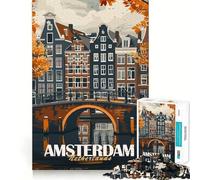Amsterdam Canal Bridge Adult Jigsaw1000 Pieces Mind Boost Game Premium Laser Cut Quality Relaxing Indoor Group Activity (38x52cm)