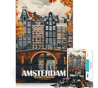 Amsterdam Canal Bridge Jigsaw Puzzle 1000 Piece Focus Boost Fun Advanced Laser Cutting Tech Travel-friendly Brain Game Gift (50x75cm)