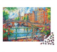 Amsterdam Canal Garden Bicycle 1000 Piece Jigsaw Puzzle Jigsaw Puzzle for Adults Paper Puzzle Game Focus Relax 52x38cm/1000pcs