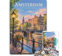 Amsterdam Canal Houses Jigsaw 1000pcs (52x38cm) for Adults | For free days in December, this adult jigsaw puzzle with 1000 pieces makes an engaging choice for festive family downtime.
