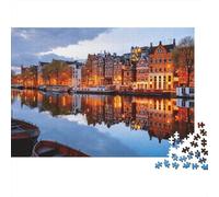 Amsterdam Canal Houses Puzzles for Elderly 1000 Piece Recyclable Dutch City Jigsaw Puzzles Puzzle Game Props Impossible Hard Difficult Challenging Activity 52x38cm/1000pcs