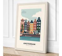Amsterdam Canal Houses Retro Canvas Wall Art Print 18x12 Inch (46 x 30 cm)