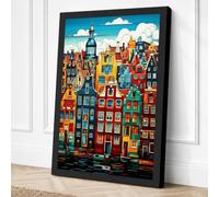 Amsterdam Canal Houses Retro Canvas Wall Art Print 18x12 Inch (46 x 30 cm)