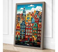 Amsterdam Canal Houses Retro Canvas Wall Art Print 24x16 Inch (61 x 41 cm)
