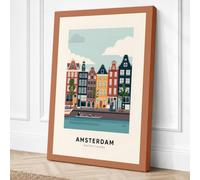 Amsterdam Canal Houses Retro Canvas Wall Art Print 24x16 Inch (61 x 41 cm)