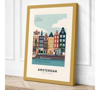 Amsterdam Canal Houses Retro Canvas Wall Art Print 30x20 Inch (76 x 51 cm)